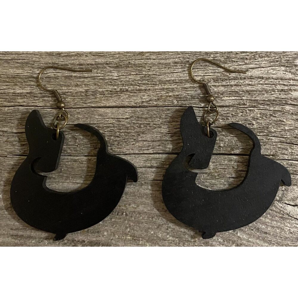 Wood Earrings- Dachshund - Black - E004-44